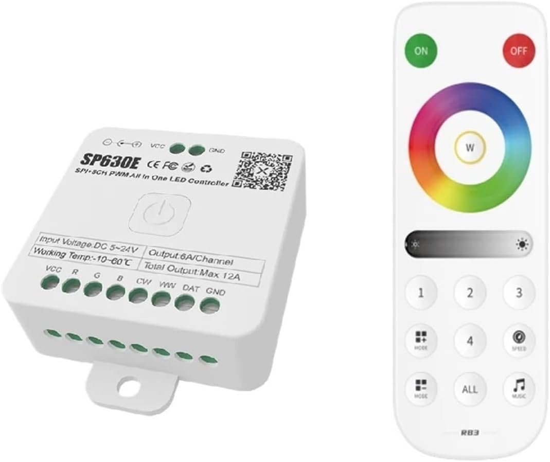 DC5V-24V SP630E All-in-one LED Controller SPI Pixel 5CH RGB RGBW PWM LED Light WS2811 5050 3528 FCOB 2.4G Remote Control(SP630E and RB3)