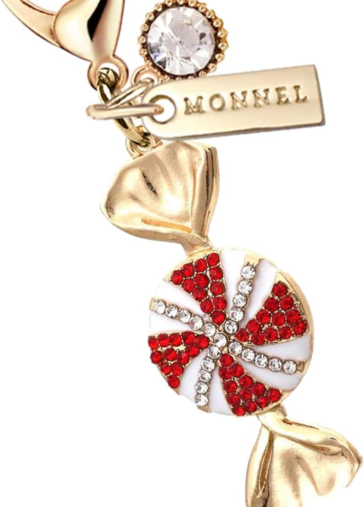 MC664 Little Christmas Candy Lobster Clasp 3D Charm for Women with Velvet Bag (White & Red,1 Piece) - Image 2