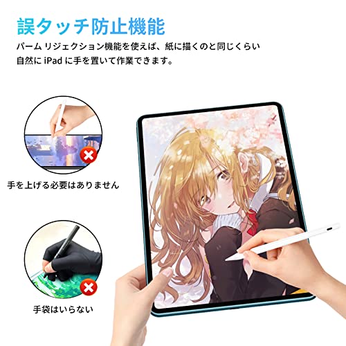 【2023年 iPad 充電ペン】 Cimetech 手書きペン 仕様 タッチペン iPad ペン 無線 Type-C 充電 高感度傾き検知 意図しないタッチ防止 磁気機能 軽量携帯 3つの電源インジケータ 局替えペン先 ペンケース USBデータケーブル(白色)