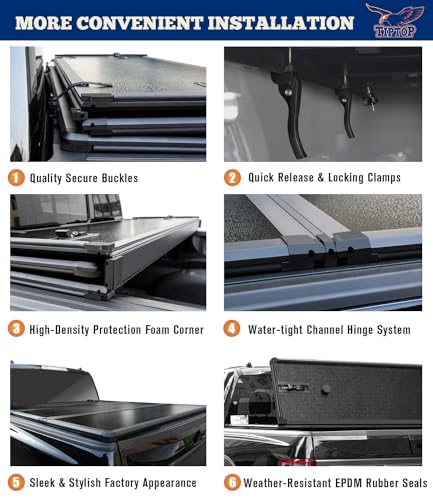Image of TIPTOP Tri-Fold Hard Tonneau Cover Truck Bed FRP On Top for 2022 2023 2024 2025 2026 Ford Maverick 4.5ft Bed (54.4 inch) | TPM3 |