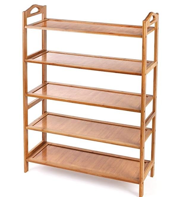 BuenoVida Wooden Shoe Racks for Home, Bamboo Shoes Stand Multipurpose Book Shelf Cloth Organizer Wooden Rack 5 Layer Shoe Rack 87 x 68 x 23 cm-image-35