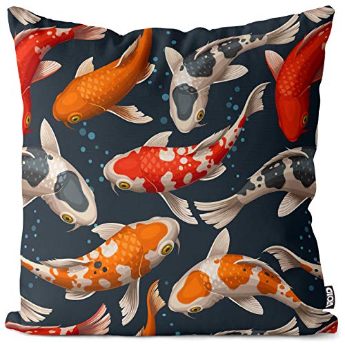 VOID Pez Carpa koi Funda de Almohada cojín poliéster Impermeable Exterior Indoor Protectores, Kissen Size:50 x 50 cm