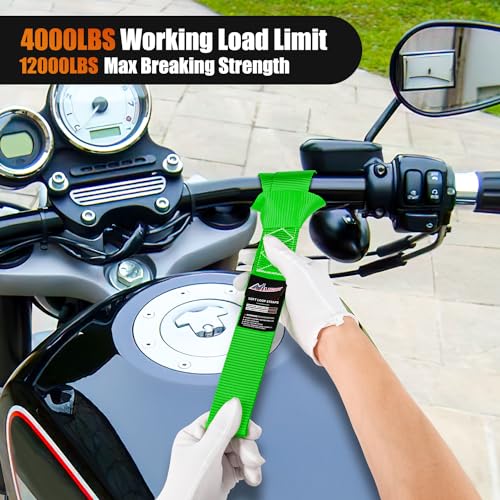 Image of Nilight Soft Loop 1.7 inchx17 inch Motorcycle Tie Down Straps Heavy Duty 12000Lbs Max Break Strength for Securing ATV UTV Kayak Moving Cargo (8PK-Green)