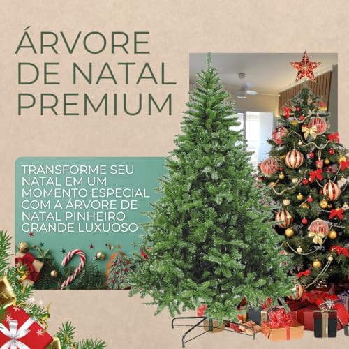 Árvore de Natal 1,80m, Pinheiro Luxo, 600 Galhos, Verde Premium + Pisca e Estrela