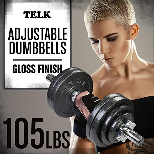 Telk Adjustable Dumbbells (52.5Lb X 2) With Gloss Finish And Secure Collars, 65 With Connector, 105 To 200 Lbs #TOP4