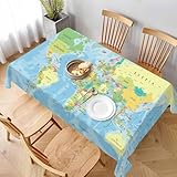 Aozhiswe Mantel Antimanchas Rectangular Mapamundi Mantel de Mesa Océano Azul 100x140 cm Manteles Impermeable Poliéster Protector Comedor para Interior Exterior a-4252