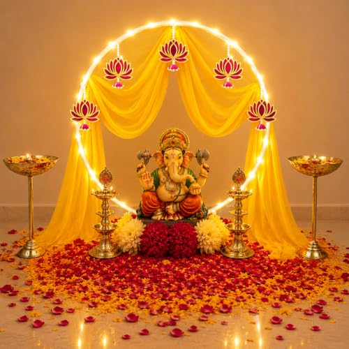 Image of SpecialYou White Round Backdrop Stand for Decor, Ganpati Decoration Stand for Home, Backdrop for Pooja Room Decor Items, Ganapati Decor Items for Home