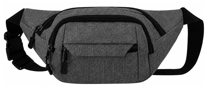 Waterproof Unisex Bum Bags 4 Zip Pockets Adjustable Belt Grey
