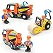 Wooden Train Cars Track Accessories Set Rescue Roller Truck and Mix Truck Toys Small Vehicles Magnetic Train Cars Fit for Wooden Train Track Railway for Boys and Girls (Engineering Set)
