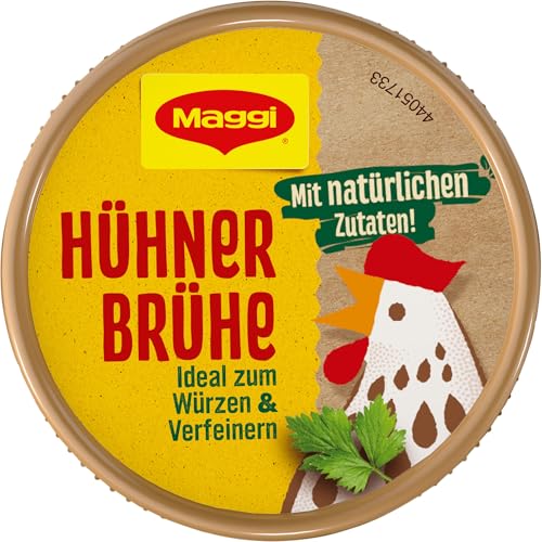 MAGGI Hühner Brühe, die Basis für Suppen oder als universelles Würzmittel zum Verfeinern von Gerichten, mit natürlichen Zutaten, ergibt 4l, 1er Pack (1 x 92g)