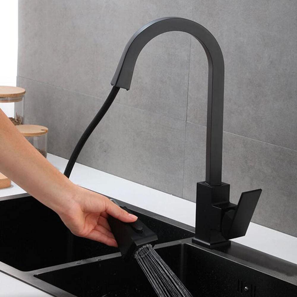 Robinet de cuisine noir avec douchette extractible et mitigeur télescopique en cuivre