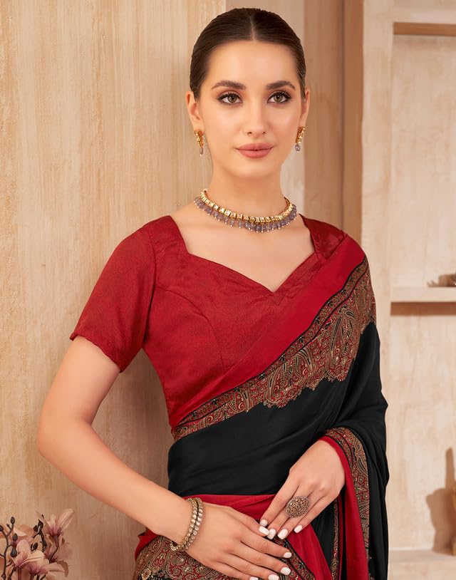 Image of SIRIL Women's Crepe Silk Printed Saree with Unstitched Blouse Piece