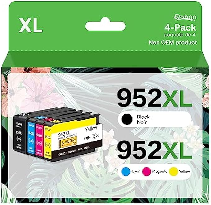 952xl Latest Upgrade Compatible Ink Cartridges Combo Pack Replacement for HP 952 XL Use with Officejet Pro 7740 8210 8710 8720 8740 8715 7720 8725 8730 (4 Packs), Black, Cyan, Yellow, Magenta
