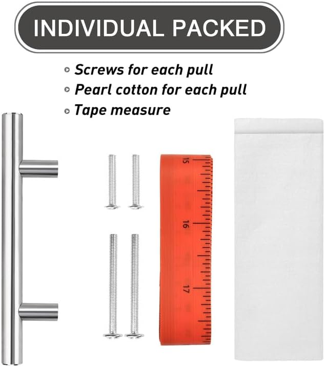 Miniatura 6 de Paquete de 5 manijas de gabinete de acero inoxidable, tiradores de cajón con acabado cromado pulido de 4 pulgadas, manijas para armarios y cajones,