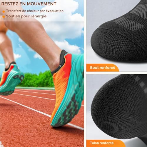 BULLIANT Chaussettes Hommes Lot de 6, Socquettes Sport Sportswear Respirantes,Talon Tab Coussin Complet(6Paires,43-46) – vue 7
