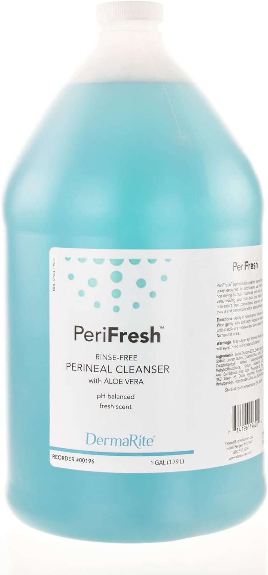 DermaRitePeriFresh Rinse-Free Perineal Cleanser - Aloe Vera Enriched, pH-Balanced, Odor Neutralizing - 1 Gal, 1 Count