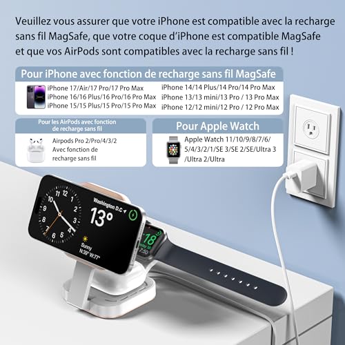 Chargeur induction 3 en 1 haute vitesse avec adaptateur pour AirPods