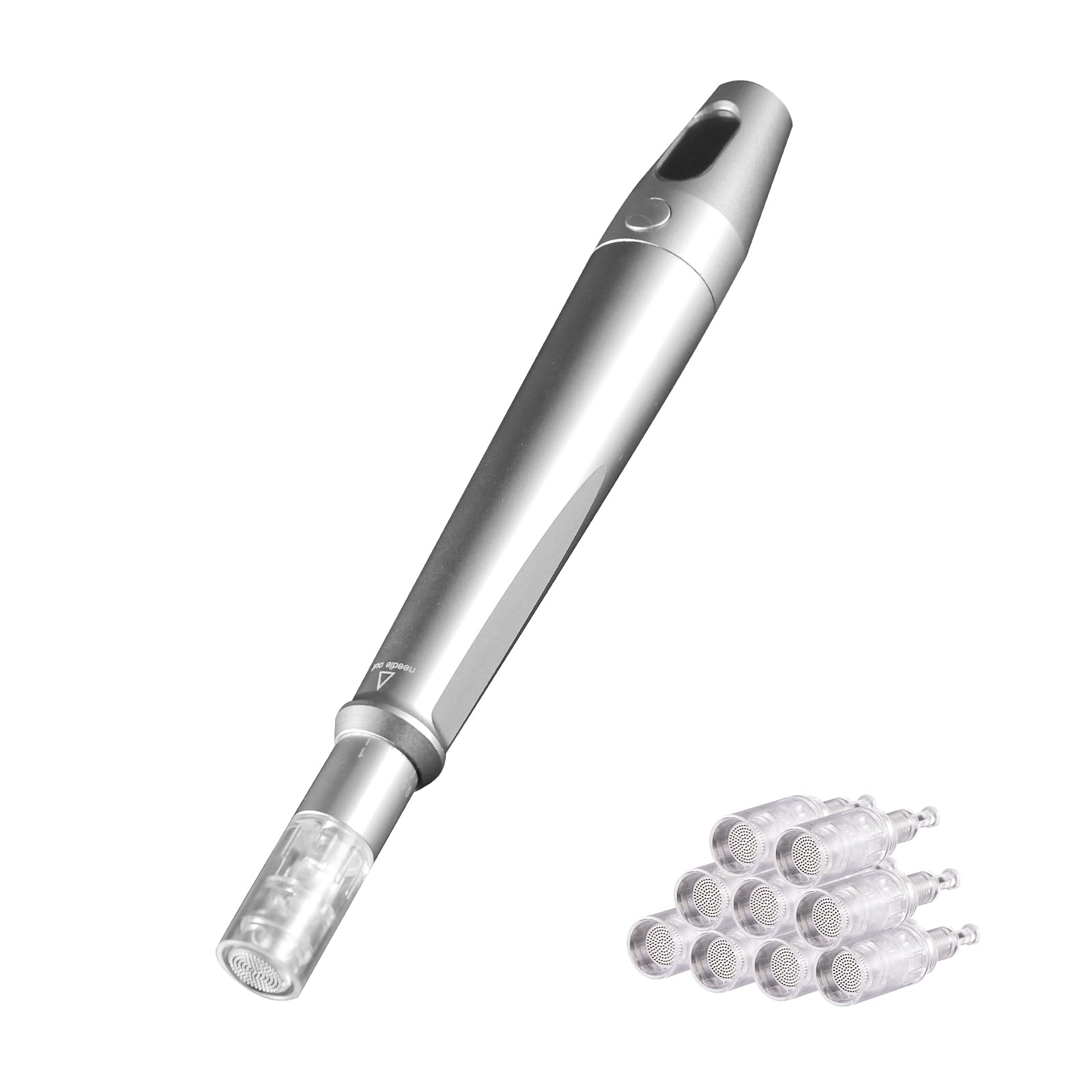Microneedling Stift Hautpflege Derma Pen 5 Geschwindigkeiten Microneedle Beauty Pen mit LED Bildschirm für Gesicht Porenstraffung und Hautverjüngung für Männer Frauen Heimgebrauch Silber