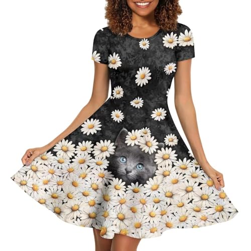 Image of AFPANQZ Womens Casual Summer Lightweight Vintage Dress Short Sleeve Midi Dress Knee-Long Luxury Formal Dress