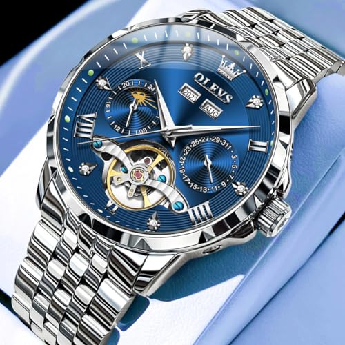 Image of OLEVS Mens Automatic Watches Self Winding Mechanical Luxury Dress Stainless Steel Waterproof Wrist Watches for Men