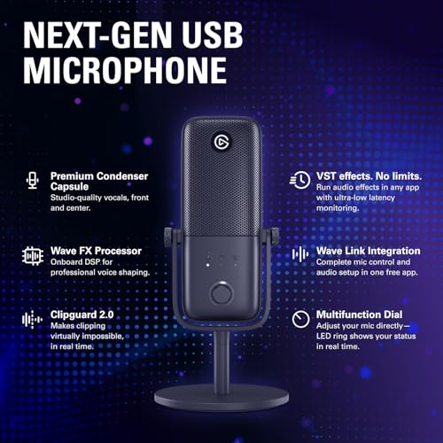 Image of Elgato Wave:3 MK.2 USB Condenser Microphone, DSP Effects | Clipguard 2.0 protection, Auto Gain calibration, Onboard voice enhancer, compressor, EQ, Multifunction dial, USB-C