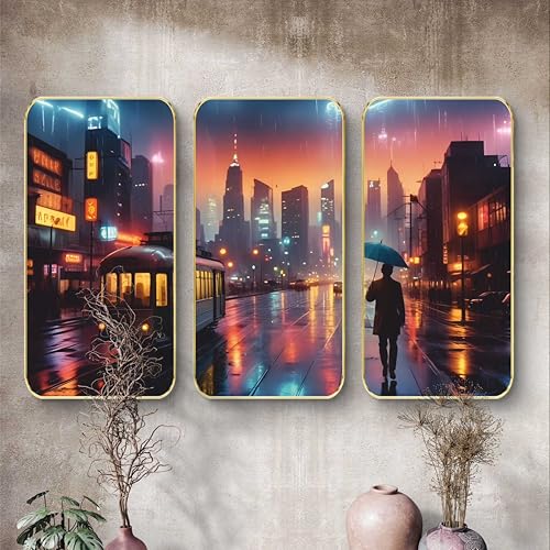 Image of Livin'luxe Set of 3 Rainy Umbrella modern art Boho painting Premium Framed Laminated Wall paintings for living room, bedroom, home decoration, wall decoration 20 inch x 30 inch SP-3