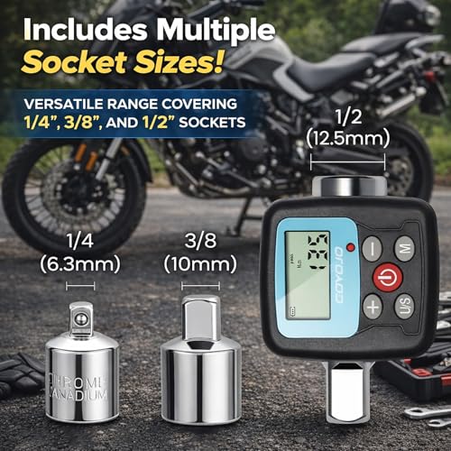 Image of GOYOJO Digital Torque Wrench Adapter, 4-135Nm (2.95-99.6 ft-lb) Electronic Torque Converter with Digital Display, 1 /2 inch, 1 /4 inch, 3 /8 inch Adapters for Motorcycles, Engine Maintenance, and Versatile DIY Use