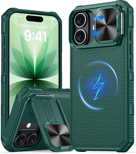 Image of Magnetic for iPhone 17 Case [Slide Camera Cover] [Compatible with Magsafe] [Kickstand] [Military Grade Protection] Shockproof Rugged Case for iPhone 17,Green