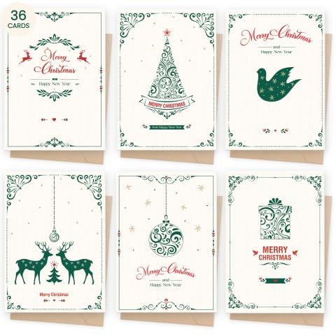 Christmas Cards Pack of 36, Box vintage Christmas Cards Multipack 2025, Xmas Cardssale clearance