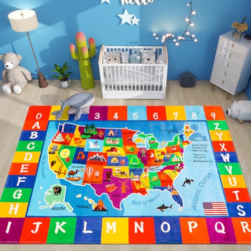 LTKOUGFAM USA Map ABC Kid Rug 39.4