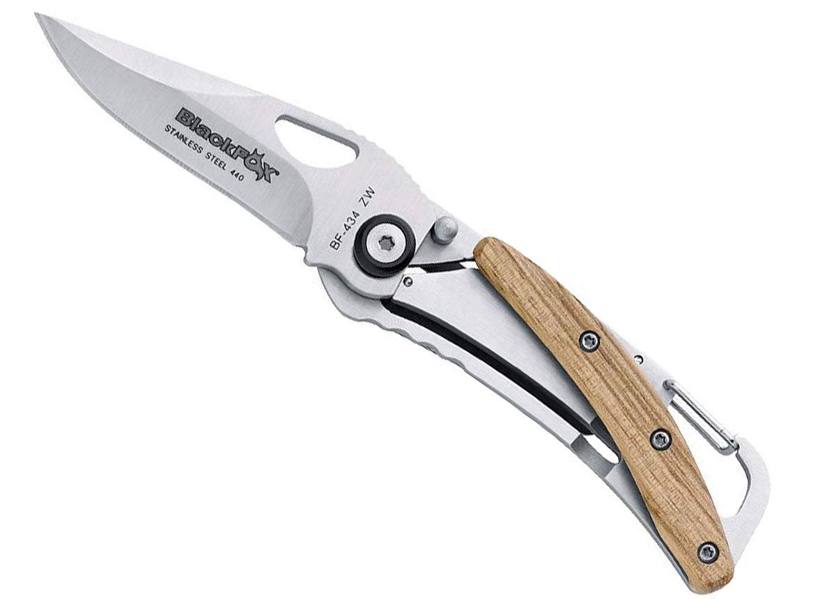 Couteau pliant Black Fox Zakmes avec manche en bois de zébré et mousqueton de transport