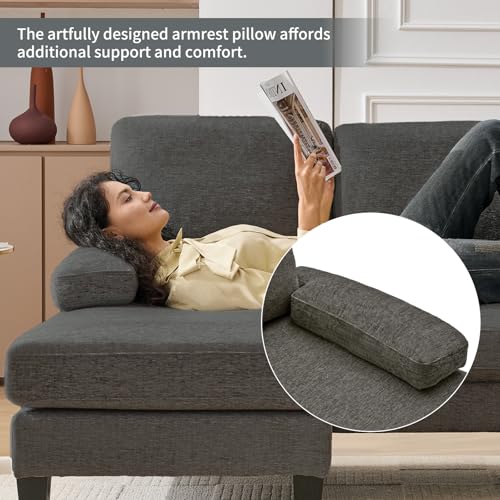 Image of 98 inch Sectional Couches for Living Room, U Shaped Couch with 18 inch Seat Height, 4 Seater Couch Set with Double Chaise for Apartment, Living Room Sofas, Chenille, Dark Grey