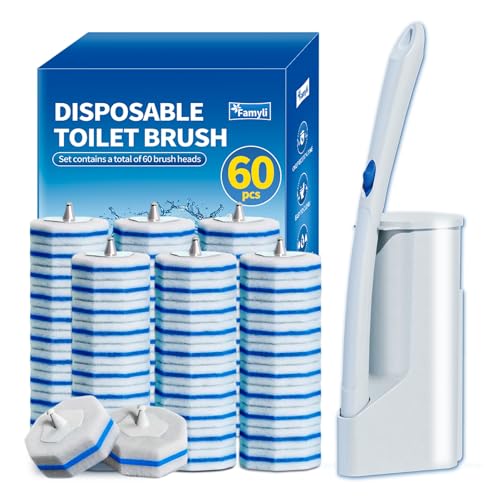 Image of Disposable Toilet Brush Set with 60 Replacement Heads, Toilet Cleaning Replacement Pads, Starter Kit with Storage Case for Deep Cleaning and Hygienic Bathroom Maintenance