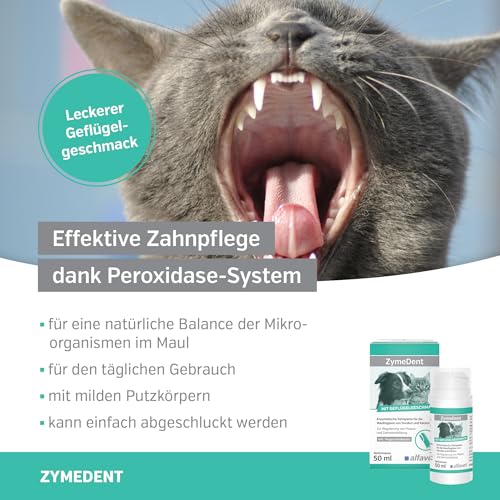 alfavet ZymeDent, Enzymatische Zahnpasta für Hund und Katze bei Plaque, Zahnstein, Maulgeruch und Zahnfleischentzündung, Tube 50ml mit Fingerzahnbürste