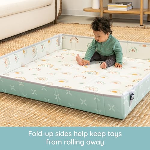Image of Infantino Foldable Soft Foam Play Mat | Reversible, Easy-Clean Tummy Time & Play Mat with Fold-Up Walls for Safe Play | Portable Baby Mat for Birth to 36 Months - Rainbow