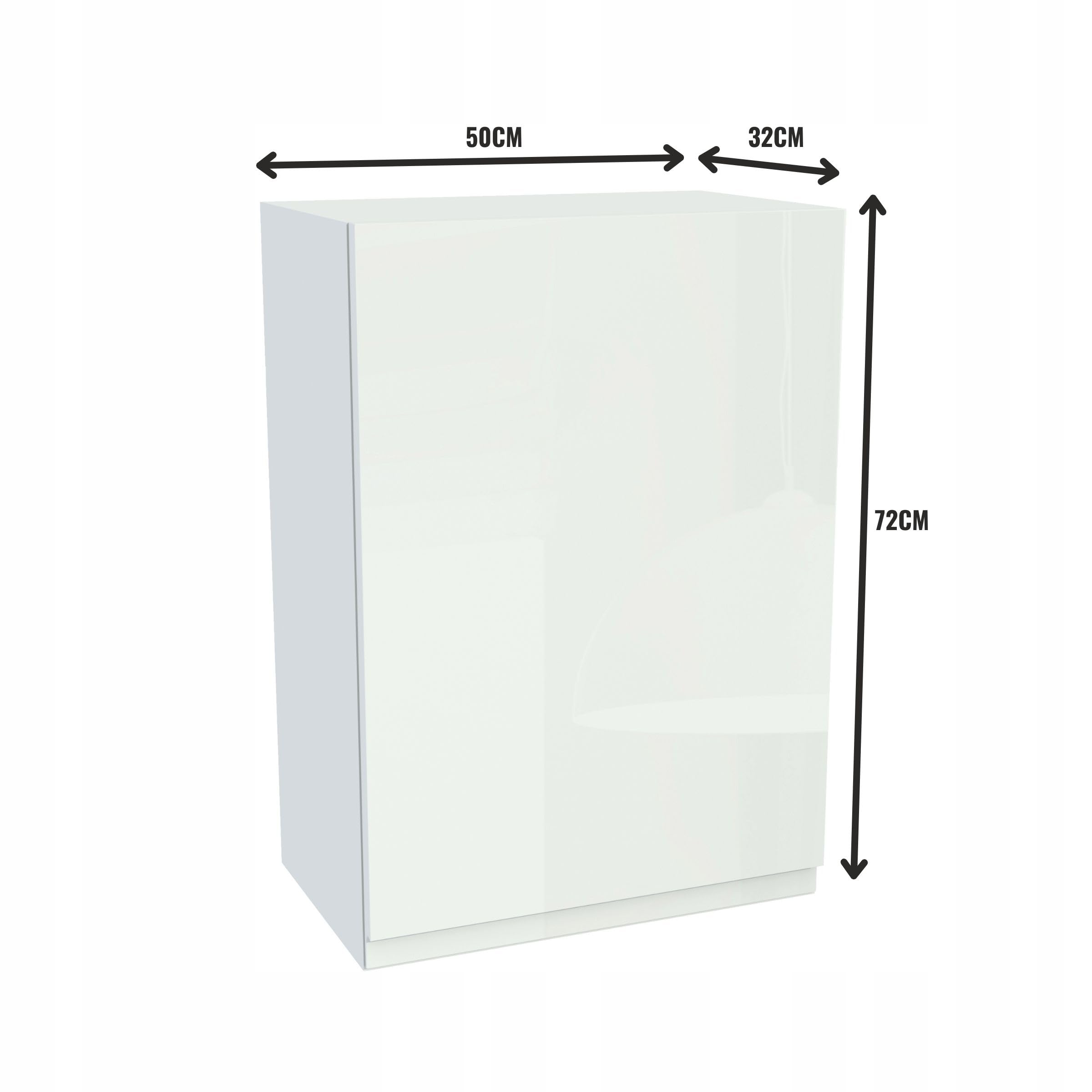 FREZO Küchen-Oberschrank - Grifflos - Soft-Close - Hochglanz - Stilvolle und funktionale Ergänzung für Ihre Küche - 50x32x72 cm - Weiß, Front: Hochglanz Weiß grifflos