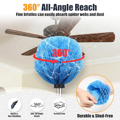 Image of Spider Web Duster Brush Kit - Lightweight 6.5FT Pole with Washable Microfiber Head - Extends to 13.5FT for High Ceilings, Ceiling Fans, Cobwebs - Also for Furniture, Eaves, Garage, Patio