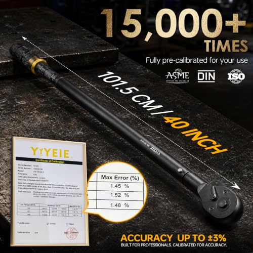Image of YIYEIE 3 /4″ Drive Click Torque Wrench Set 3PCS, 100-700 FT-LB /136-949 Nm | ±3% Accuracy, 48-Tooth Ratchet, Dual-Direction Loud Click Torque Wrench for Heavy Trucks, RV, Tractor, Trailer,Diesel Engine