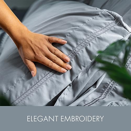 Image of ClevaHome King Size Sheet Set - 6 Piece Fitted Sheets Set, Quarry | Soft Luxury Breathable, Shrink & Fade Resistant, Embroidered Bed Sheets, 14-inch Deep Pocket, 2 Extra Pillowcases