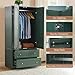 ORRD Fluted Freestanding Armoire Wardrobe Closet with 2 Doors and 2 Storage Drawers, Large Capacity Wardrobe Cabinet, Wooden Closet for Bedroom, Living Room - Green