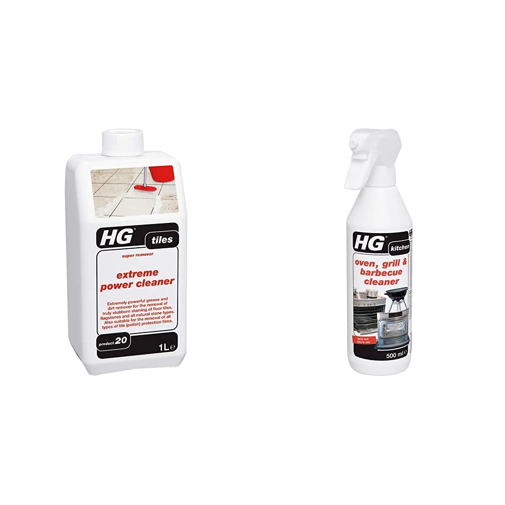 HG435100106 Extreme Power Cleaner 1L - Professional and Powerful Tile Cleaner - Grease and Dirt Remover & 138050106 Oven, Grill and Barbeque Cleaner 500 ml Removes Baked On Food and Burnt