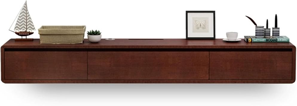 Wall Mounted Modern TV Unit Living Room Floating Cabinet Wood 120/140/160/180/200/210cm Suspension Mount Space Saving TV Stand with Storage Cabinet Easy to Install 120x24x20cm Walnut Color