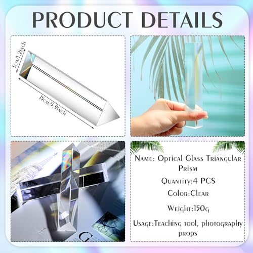 Image of Copkim 4 Pcs Clear Glass Prisms K9 Crystal Triangular Prism for Physics Teaching Photo Rainbow Photography Light Prisms for Refracted Light Spectrum Students Presents Gift(6 Inch)