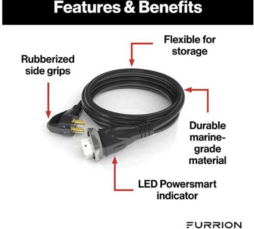 Furrion 30ft 50 Amp 125/250 Volt Cordset with PowerSmart and PullSmart technology - F50R30-SB , black