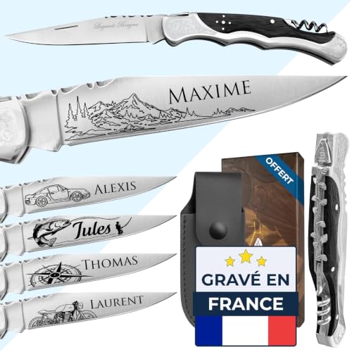 KDO MAGIC Couteau personnalisé Laguiole Noir en inox (tire-bouchon)
