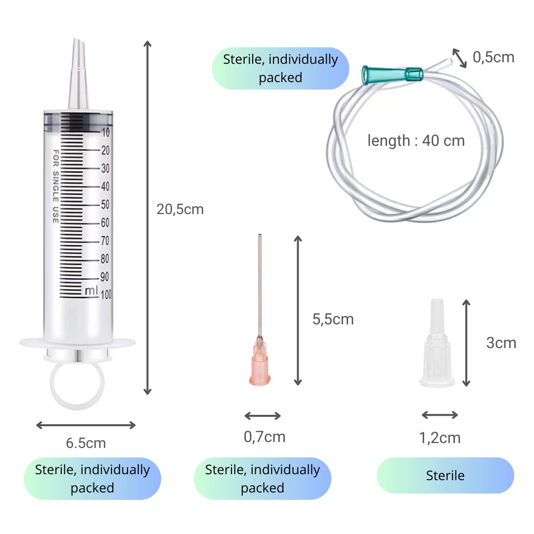 Produktbild von 100 Ml Spritzerset – Mit Schlauch & Stumpfer Nadel – Steril, Einzeln Verpackt – Für Labor, Pflanzen & Tierfütterung