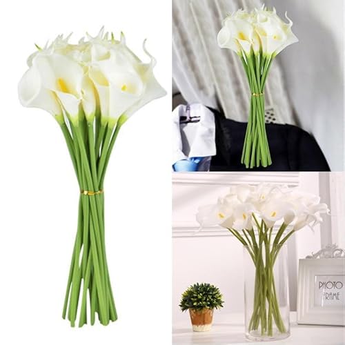 Whychstore Bouquet de lys calla artificiels, fleurs artificielles réalistes, élégantes et artificielles pour fêtes et événements (10 pièces)