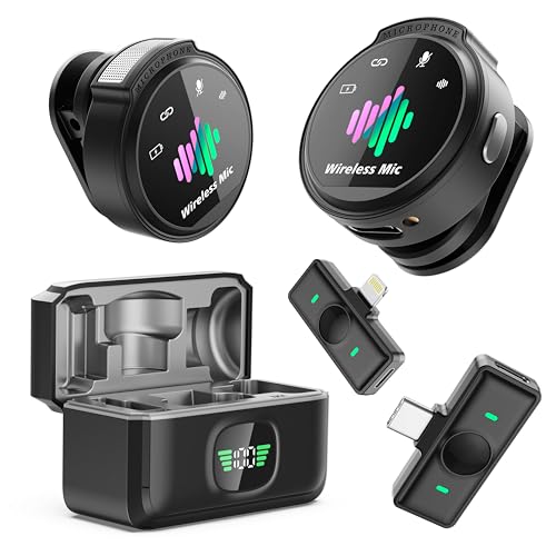 Wireless Lavalier Microphone for iPhone: Mini Microphones for Android Equipment - Noise Reduction Lapel Mic for Professional Recording - 80h Battery Life - 48KHz Studio Sound