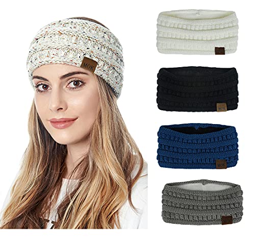 LHTHZHY Women's oft Stretch Winter Warm Cable Knitted Turban Headband Ear Warmer Head Wrap Hair bands (e-4pcs-white & navy & gray & black)