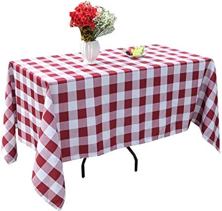 Poise3EHome 60X120 Outdoor/Indoor Waterproof Spillproof Rectangle Tablecloth for Camping, Picnic, Afternoon Tea, BBQ, Burgundy Red Checkered